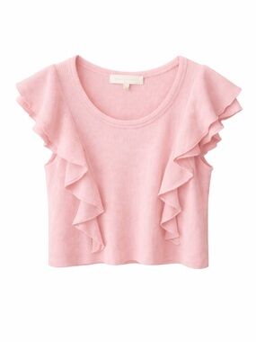 LOVESHACKFANCY cabo ruffle waffle knit tee ballet pink cotton size S